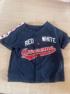 Kids Navy "Red & White Awesome" Button-Up Tee